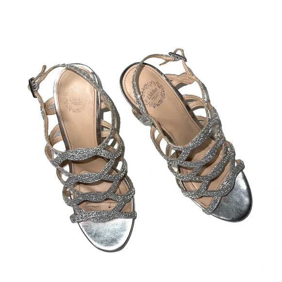 I. Miller Rosica Silver Rhinestone Strappy Stiletto Heels 7.5 Women’s - Picture 1 of 13